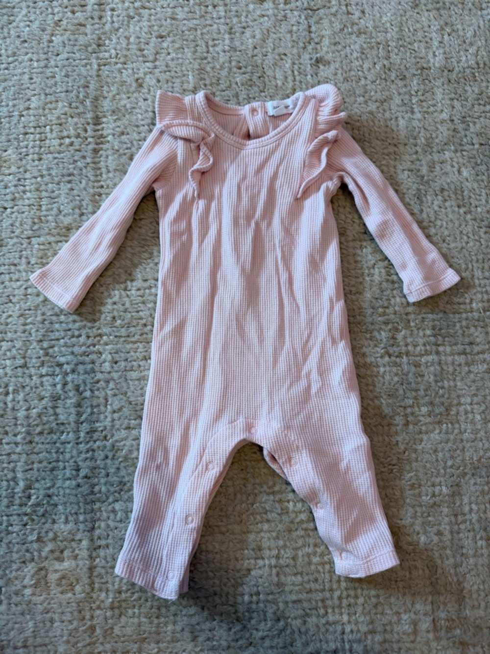 Angel Dear Pink Ruffle Shoulder Waffle-Knit One-Piece